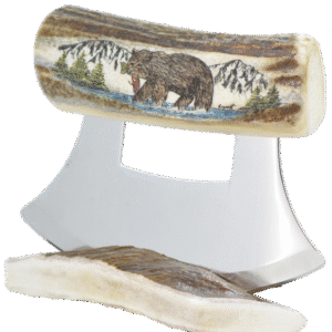 Caribou Antler Scrimshawed Ulu Knife