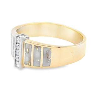 6 Section Inlaid Gold Quartz Ring with Diamonds, Alaska Mint