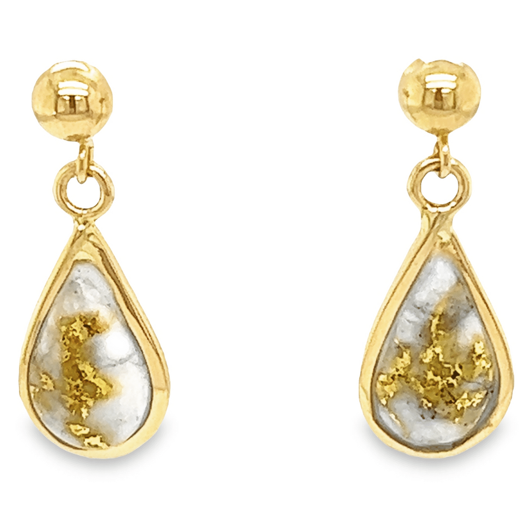Gold Quartz Post Dangle Earrings, Alaska Mint