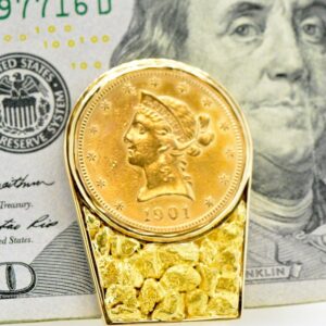 Gold Nugget Money Clip with U.S. $10 Gold Coin