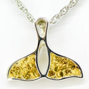 Medium Gold Nugget Whale Tail On Silver