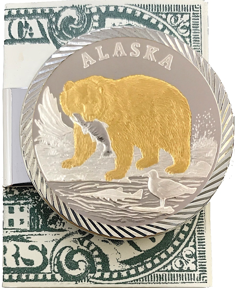 Money Clip with 1 oz. or 1/4 oz. Grizzly Bear Medallion