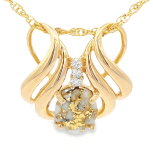 Two Diamond Gold Quartz Pendant, Alaska Mint