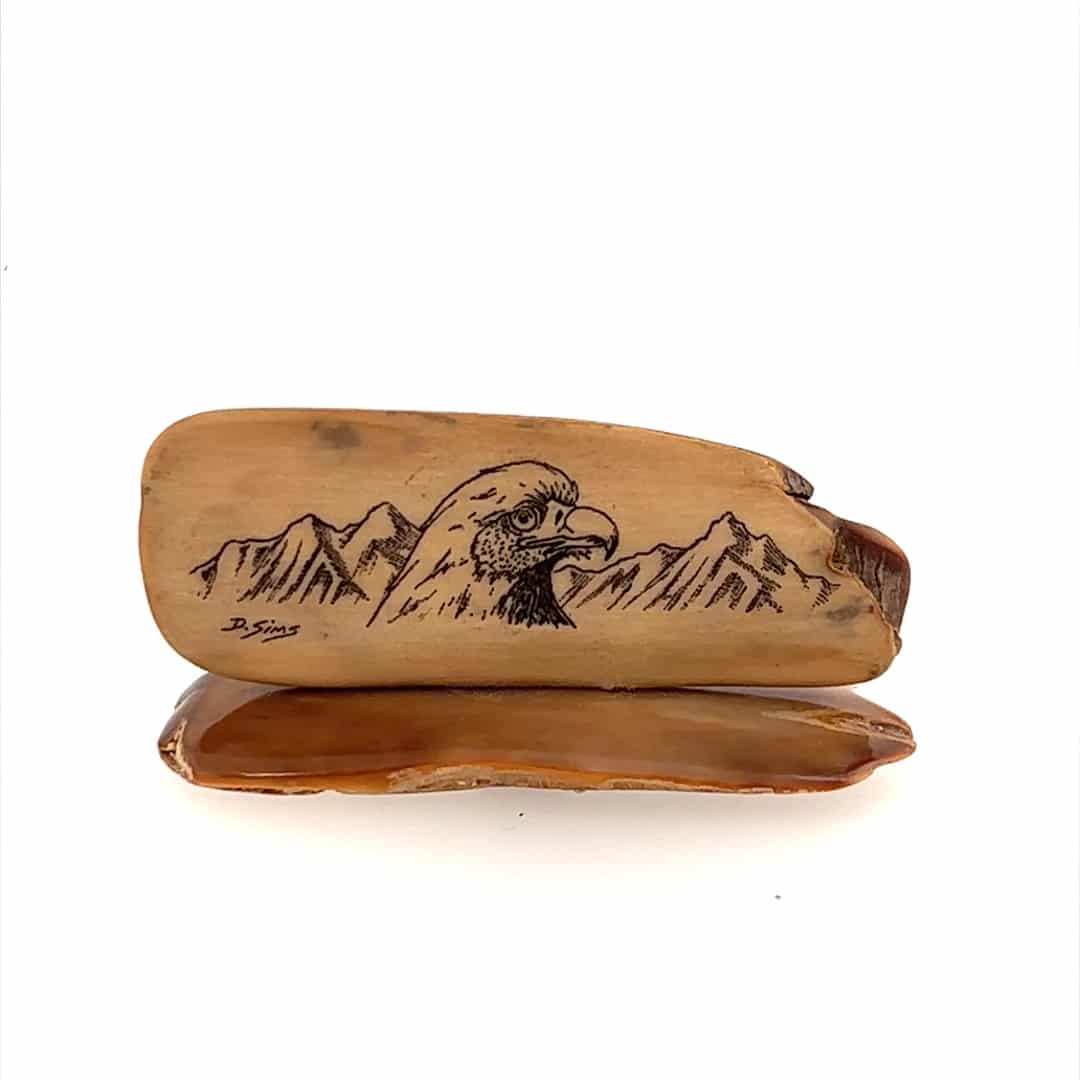 Fossil Ivory with Bald Eagle Scrimshaw Artwork