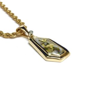 Gold Quartz Diamond Geometric Pendant
