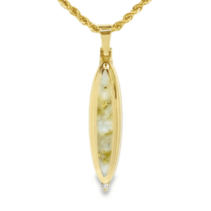 Long Oval Gold Quartz Pendant with Diamond, Alaska Mint