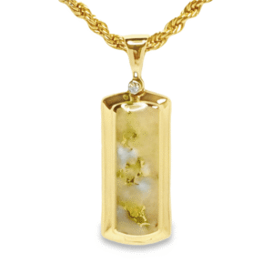 Gold Quartz Rectangle Inlaid Pendant with Diamond, Alaska Mint
