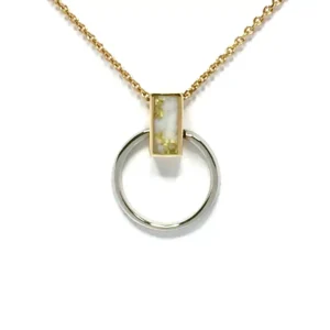 Gold Quartz Rectangle Inlaid Circle Knocker Pendant, Alaska Mint