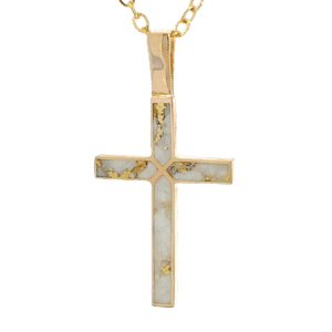 Gold Quartz 4 Section Inlaid Cross Pendant, Alaska Mint