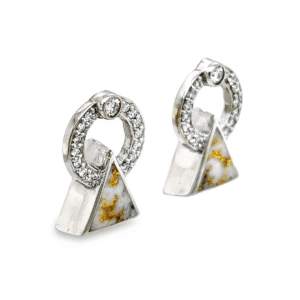 White Gold Triangle Gold Quartz & Diamond Earrings, Alaska Mint