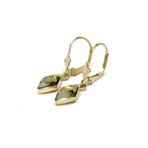 Gold Quartz Diamond Shape Leverback Earrings