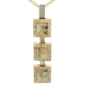 Square Drop 14k Gold Quartz 2-Tone Pendant, Alaska Mint