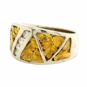 Diamond & Gold Nugget White Gold Ladies Ring, Alaska Mint