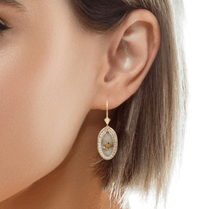Gold quartz, Diamond, Oval Earrings, Leverback, Alaska Mint, 14k, 073556 $3750