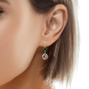 Gold quartz, Tsavorite, Diamond, Round, White gold, Earrings, Alaska Mint, 14k, 073781 $975