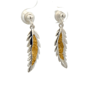 Gold Nugget, Feather, Earrings, Alaska MInt, ER-209-SS, $365
