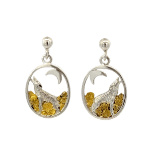 Gold Nugget, Howling Wolf, Earrings, Alaska Mint, ER-256-SS, $499.99