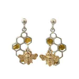 Sterling Silver Honey Bee Gold Nugget Earrings, Alaska Mint