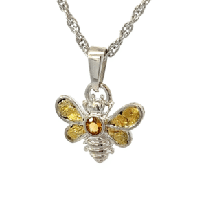 Citrine Bee Gold Nugget & Sterling Silver Ladies Pendant, Alaska Mint