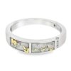 White Gold Ring Gold Quartz Double Inlaid Design, Alaska Mint