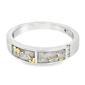 White Gold Ring Gold Quartz Double Inlaid Design, Alaska Mint