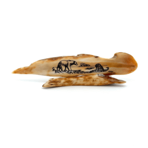 Polar Bear and Walrus Scrimshaw Fossil Ivory, Alaska Mint