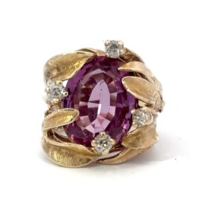 Synthetic Pink Sapphire & Diamond Estate Ring 071890