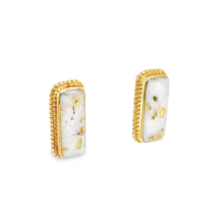 Gold Quartz Inlaid Milgrain Design Rectangle Earrings, Alaska Mint