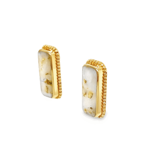 Gold Quartz Inlaid Milgrain Design Rectangle Earrings, Alaska Mint