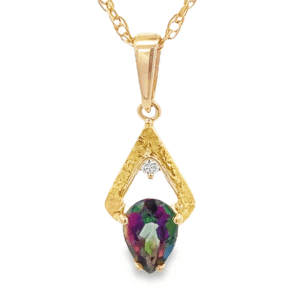 14k Reverse Teardrop Northern Lights Topaz Gold Nugget Pendant, Alaska Mint