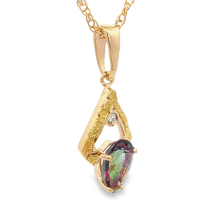 14k Reverse Teardrop Northern Lights Topaz Gold Nugget Pendant, Alaska Mint