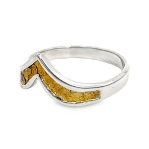 Single Chevron Gold Nugget Ring in Sterling Silver, Alaska Mint