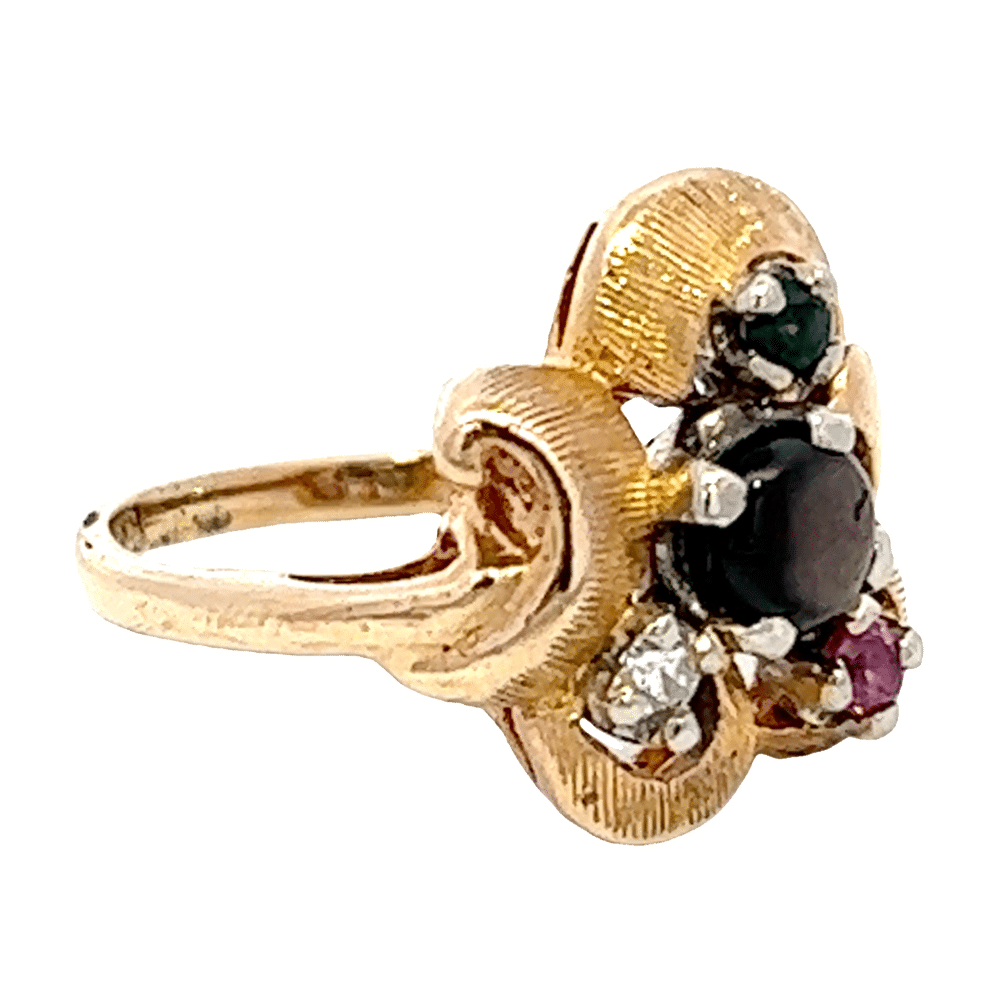 Star Sapphire, Blue Topaz, Ruby & Diamond Estate Ring, Alaska Mint