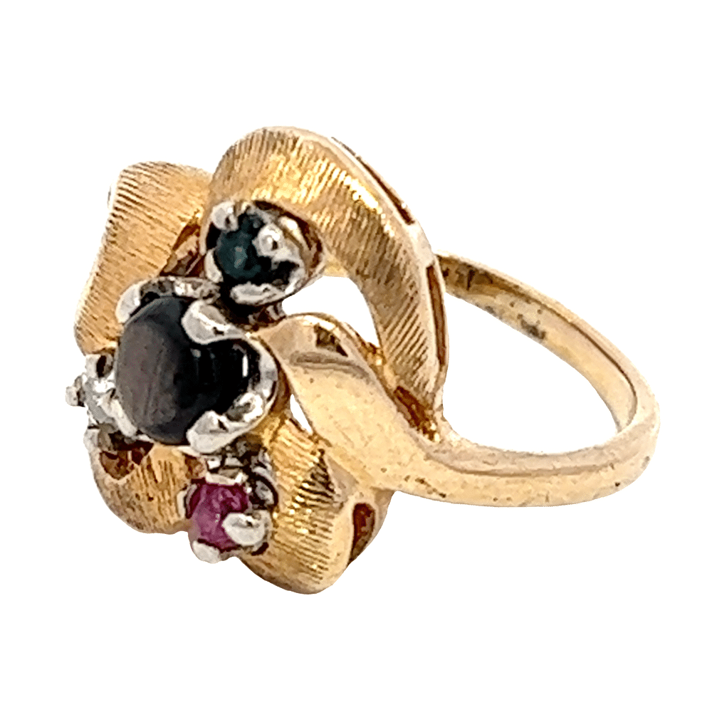 Star Sapphire, Blue Topaz, Ruby & Diamond Estate Ring, Alaska Mint