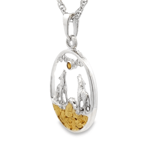 Citrine Gold Nugget Howling Wolf Sterling Silver Ladies Pendant, Alaska Mint