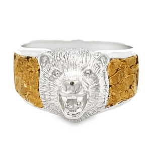 Carved Bear Gold Nugget Ring, Alaska Mint