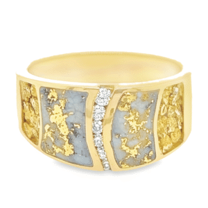 Men's Gold Quartz, Nugget & Diamond Ring, Alaska Mint