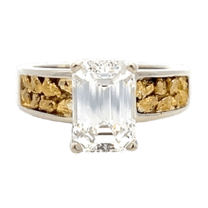 2.70ct Emerald Cut Lab Grown Diamond in 14k White Gold & Nuggets, Alaska Mint