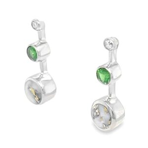 Tsavorite Gold Quartz & Diamond White Gold Earrings, Alaska Mint