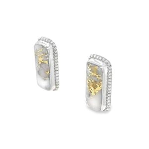 White Gold Milgrain Gold Quartz Rectangle Earrings, Alaska Mint