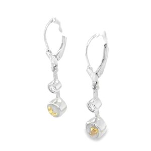 White Gold Circle Gold Quartz Earrings with Diamonds, Alaska Mint