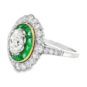 Platinum Oval Diamond & Emerald Ring, Alaska Mint