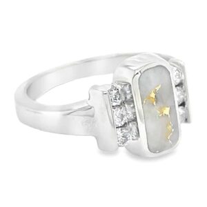Oval Inlaid Design Gold Quartz Ring, Alaska Mint