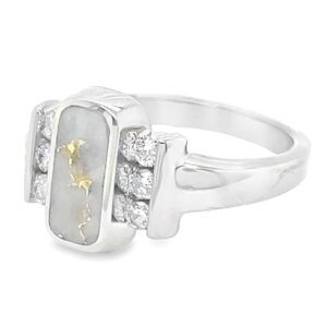 Oval Inlaid Design Gold Quartz Ring, Alaska Mint