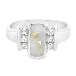 Oval Inlaid Design Gold Quartz Ring, Alaska Mint