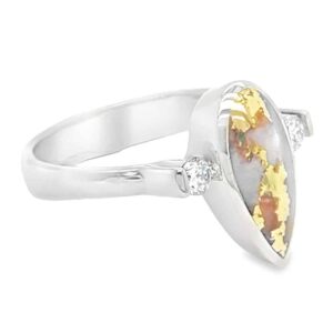 2 Diamond Teardrop Gold Quartz White Gold Ring, Alaska Mint