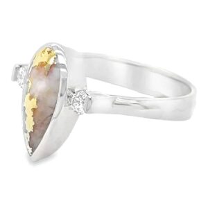 2 Diamond Teardrop Gold Quartz White Gold Ring, Alaska Mint