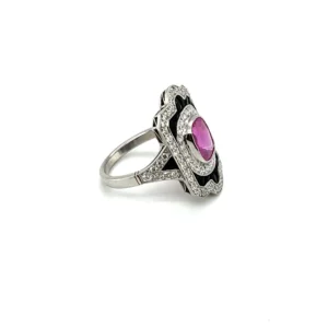 1.7ct Pink Sapphire, Onyx, & Diamond Ring, Alaska Mint