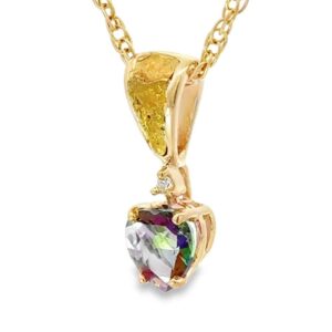 Heart Northern Lights Topaz Gold Nugget 14k Pendant, Alaska Mint