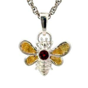 Garnet Bee Gold Nugget & Sterling Silver Ladies Pendant